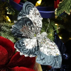 Blue Butterfly Clip with Silver Sequins Fashion