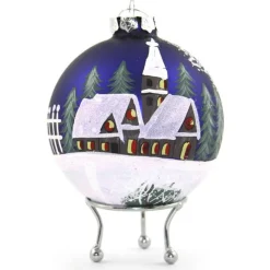 Blue Christmas Village Bauble Cheap