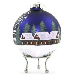 Blue Christmas Village Bauble Cheap