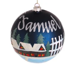 Blue Christmas Village Bauble Cheap