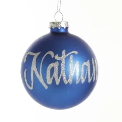 Blue Glass Personalised Christmas Bauble Discount