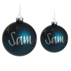 Blue Glass Personalised Christmas Bauble Discount