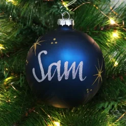 Blue Glass Personalised Christmas Bauble Discount