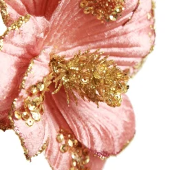 Blush Velvet Magnolia Flower with Gold Sequin Tips Hot