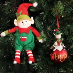 Boy Elf Shelf Sitter and Personalised Bauble Pack Online