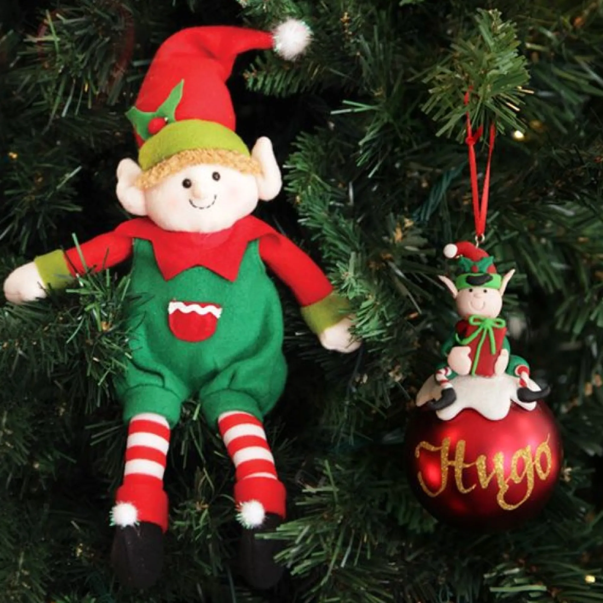 Boy Elf Shelf Sitter and Personalised Bauble Pack Online