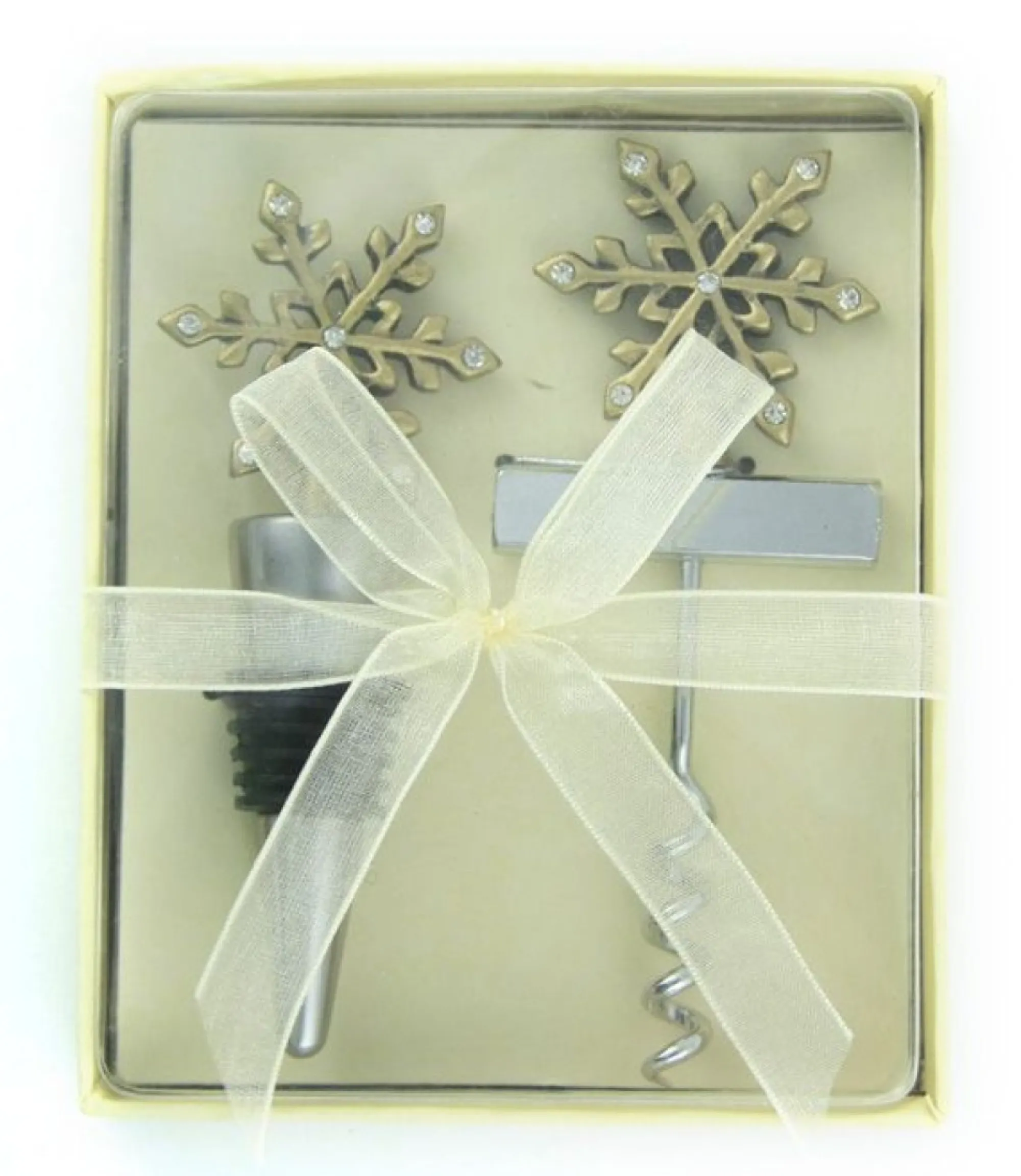 Brass Snowflake Corkscrew and Bottle Stopper Gift Set Discount