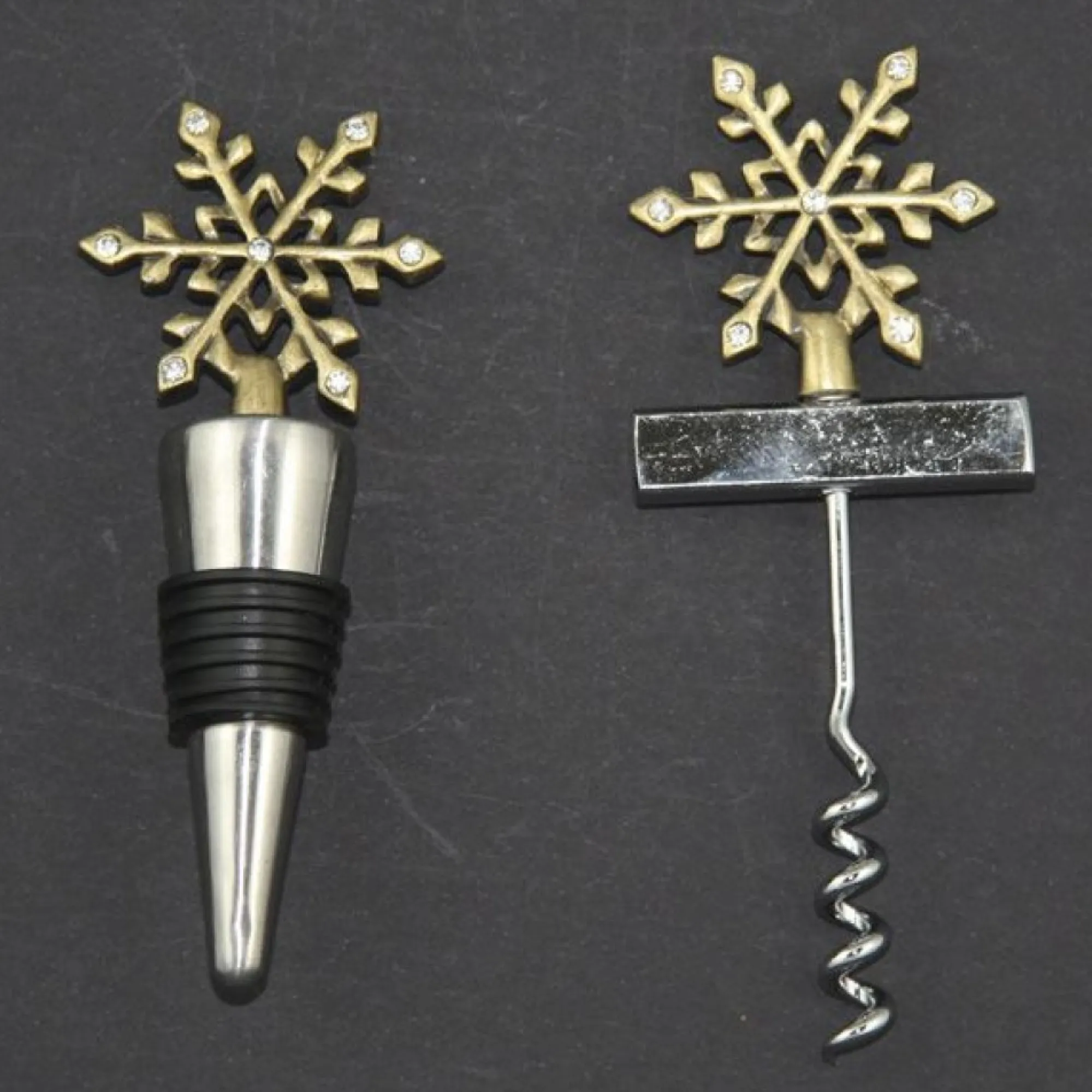 Brass Snowflake Corkscrew and Bottle Stopper Gift Set Discount