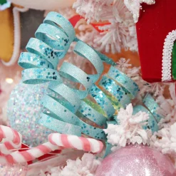 Bright Blue Glitter Curly Ribbon Christmas Pick Flash Sale
