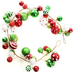 Bright Fun Red Green and White Bauble Christmas Garland Clearance