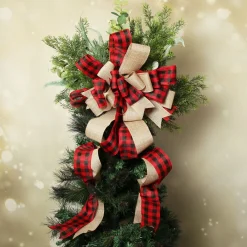 Buffalo Check Deluxe Tree Topper Bow with Streamers Clearance