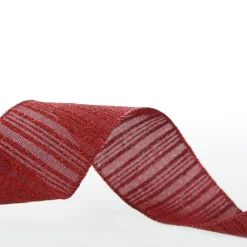 Burgundy Glitter and Linen Striped Wired Ribbon - 6.5cm Store