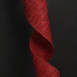 Burgundy Glitter and Linen Striped Wired Ribbon - 6.5cm Store