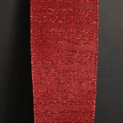 Burgundy Glitter and Linen Striped Wired Ribbon - 6.5cm Store