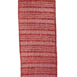 Burgundy Glitter and Linen Striped Wired Ribbon - 6.5cm Store