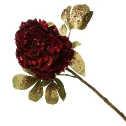 Burgundy Peonie Flower Stem with Glitter Sprinkles New