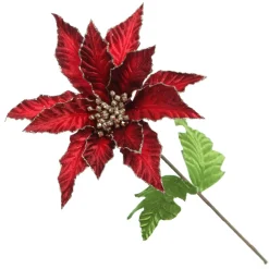 Burgundy Velvet Poinesttia Flower Stem with Gold Glitter Best