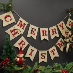 Burlap Bunting with Red and Black Plaid Merry Christmas Fashion