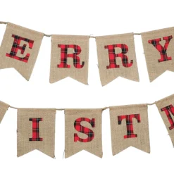 Burlap Bunting with Red and Black Plaid Merry Christmas Fashion