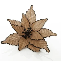 Burlap Flower Pick Black Glitter Trim Sale