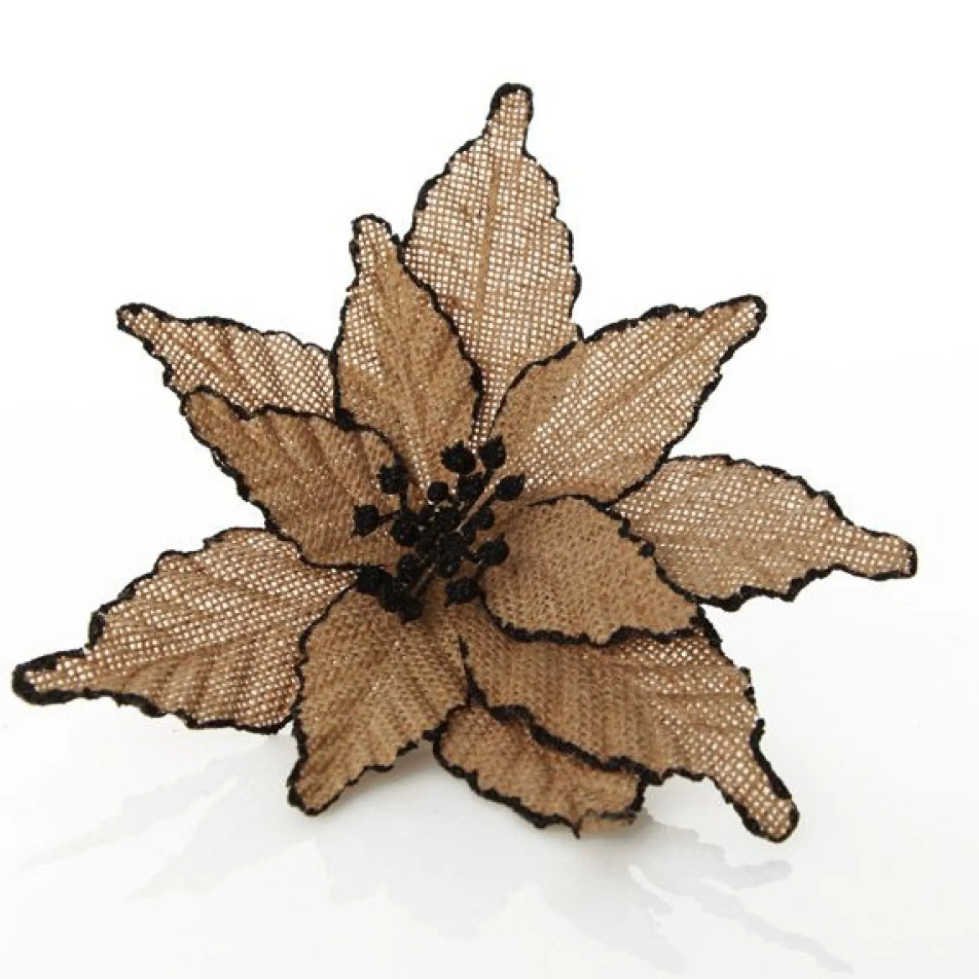 Burlap Flower Pick Black Glitter Trim Sale