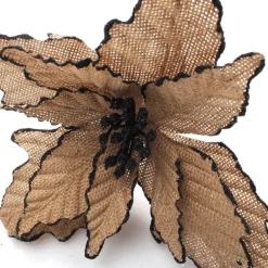 Burlap Flower Pick Black Glitter Trim Sale