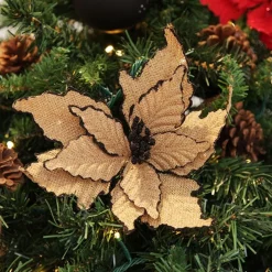 Burlap Flower Pick Black Glitter Trim Sale