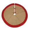 Burlap Merry Christmas Tree Skirt - Red Trim Hot