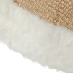 Burlap Merry Christmas Tree Skirt - White Fur Trim Best Sale