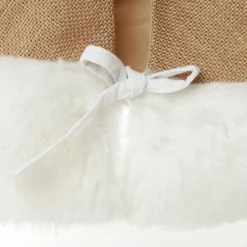 Burlap Merry Christmas Tree Skirt - White Fur Trim Best Sale