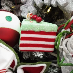 Candy Cane and Mint Velvet Cake Slice Christmas Tree Decoration Hot