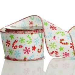Candy Cane and Snowflake Ribbon - 6.3cm Outlet