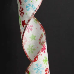 Candy Cane and Snowflake Ribbon - 6.3cm Outlet