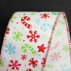 Candy Cane and Snowflake Ribbon - 6.3cm Outlet