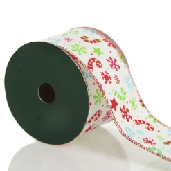 Candy Cane and Snowflake Ribbon - 6.3cm Outlet