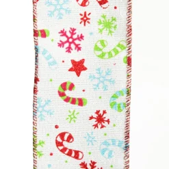 Candy Cane and Snowflake Ribbon - 6.3cm Outlet