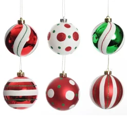 Candy Cane Dots and Stripes Christmas Baubles - Set of 6 Best Sale
