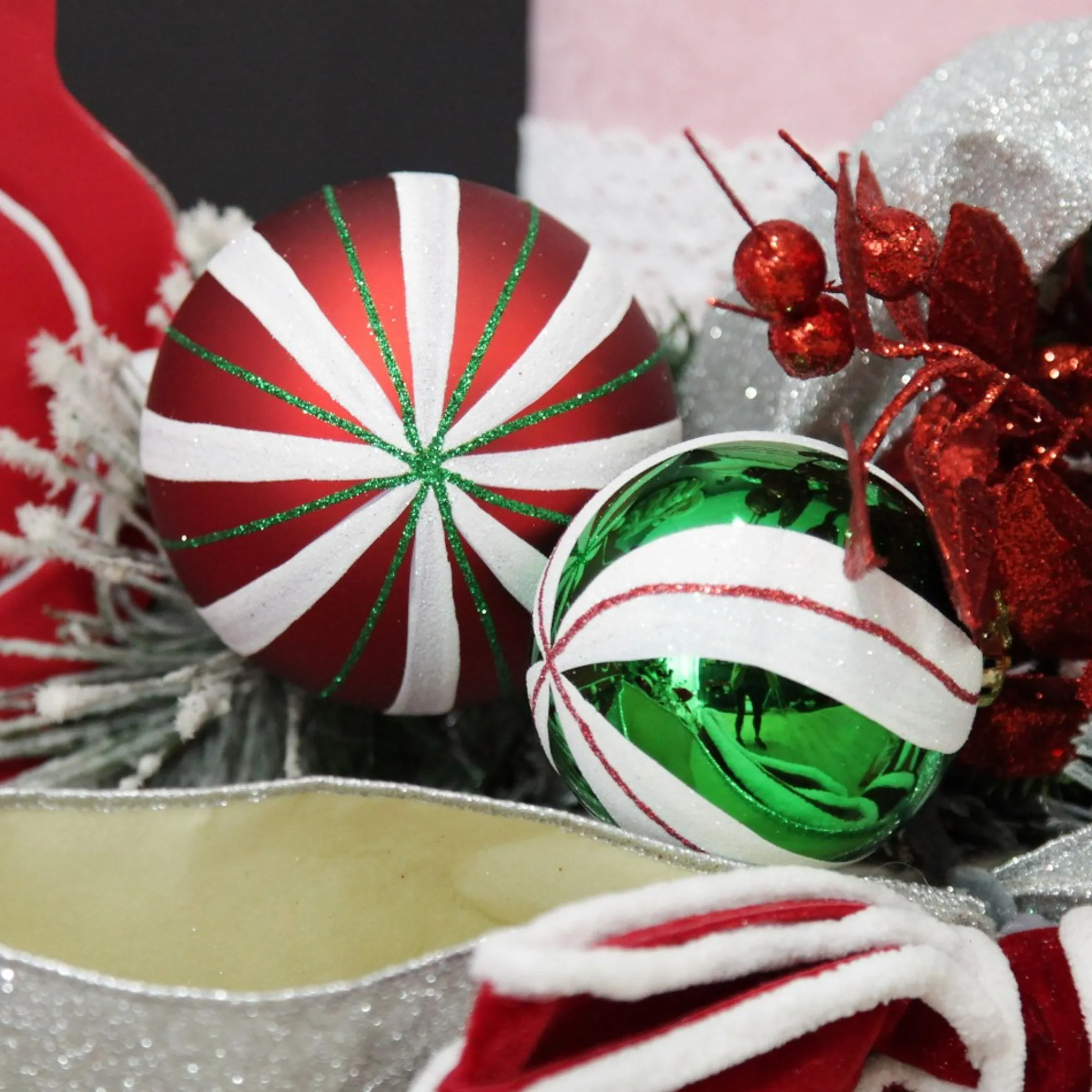 Candy Cane Dots and Stripes Christmas Baubles - Set of 6 Best Sale