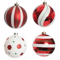 Candy Cane Dots and Stripes Christmas Baubles - Set of 4 Hot
