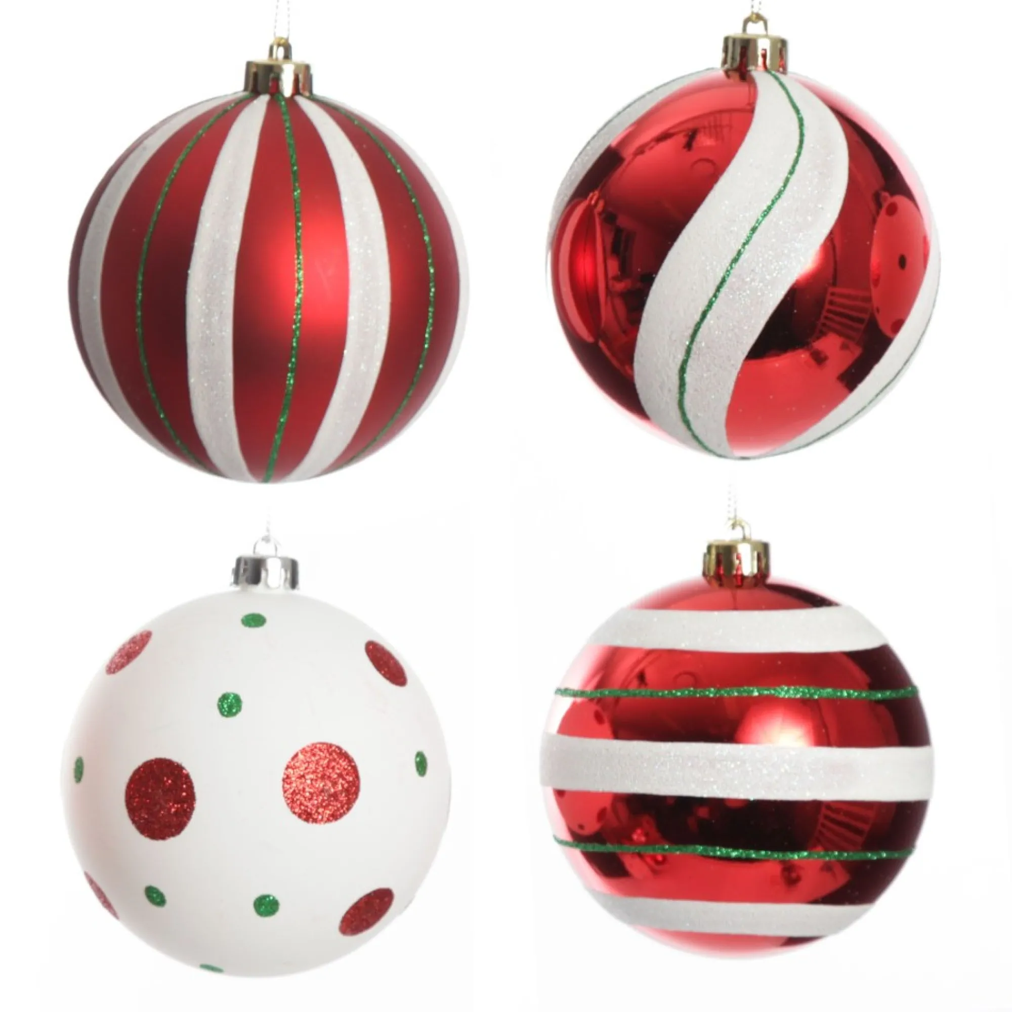 Candy Cane Dots and Stripes Christmas Baubles - Set of 4 Hot