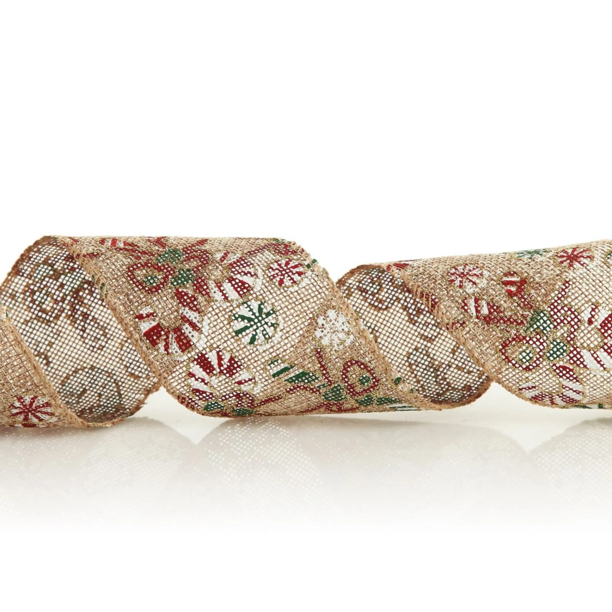 Candy Cane Hessian Ribbon with Wired Edge - 6.3cm Best Sale