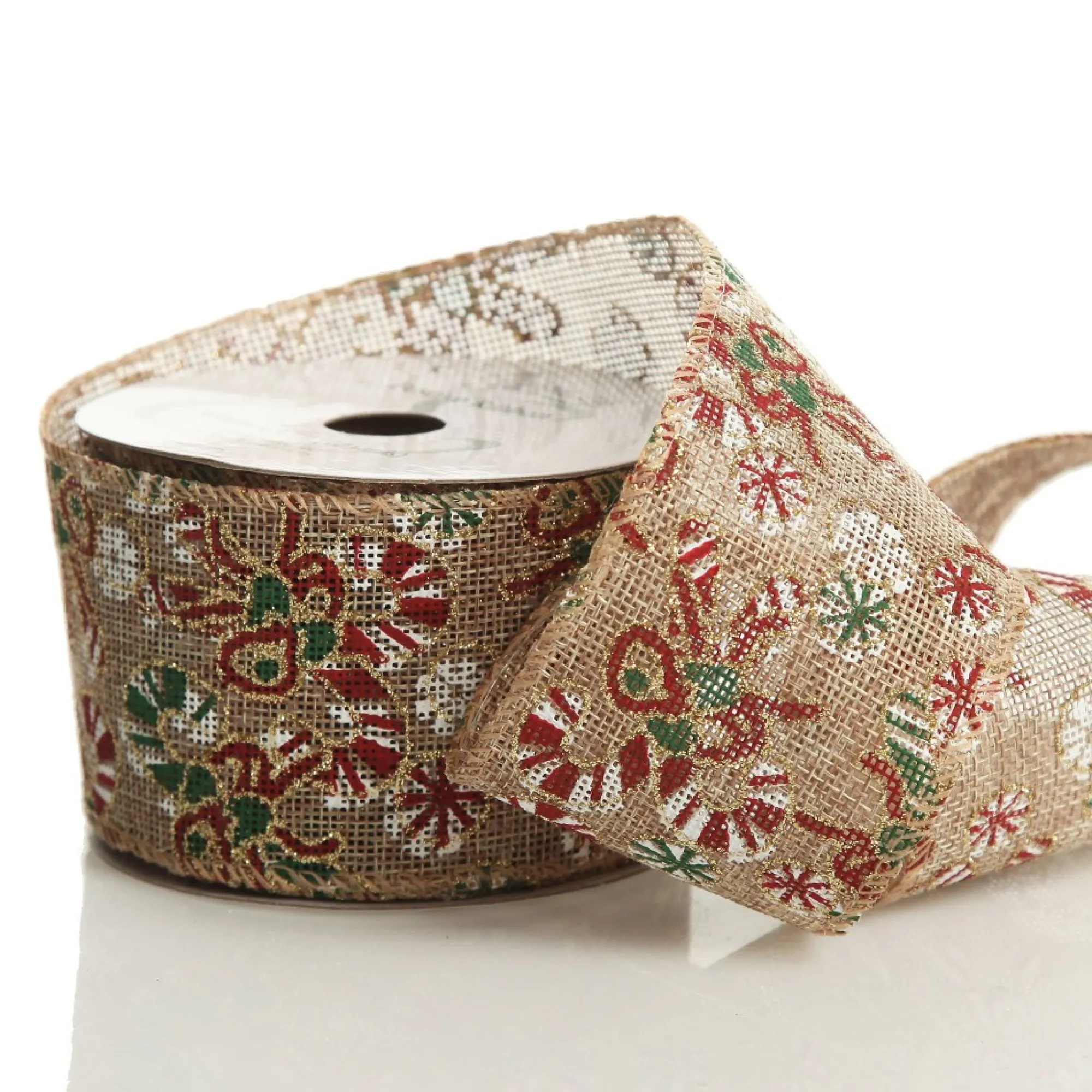 Candy Cane Hessian Ribbon with Wired Edge - 6.3cm Best Sale
