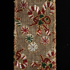 Candy Cane Hessian Ribbon with Wired Edge - 6.3cm Best Sale