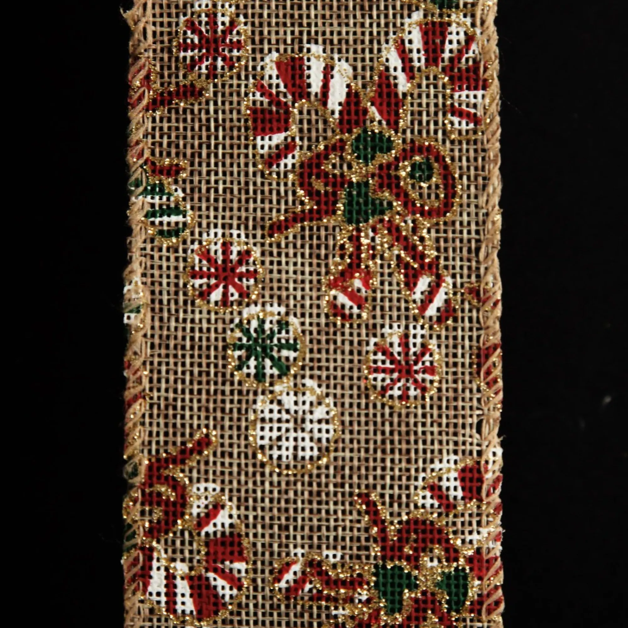 Candy Cane Hessian Ribbon with Wired Edge - 6.3cm Best Sale