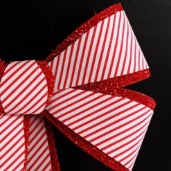 Candy Cane Stripe Christmas Bow with Glitter Edge Best Sale