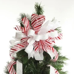 Candy Cane Stripe Deluxe Tree Topper Bow with Streamers Flash Sale