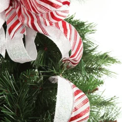 Candy Cane Stripe Deluxe Tree Topper Bow with Streamers Flash Sale
