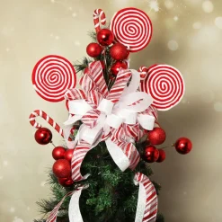 Candy Cane Stripe Deluxe Tree Topper Bow with Streamers Flash Sale