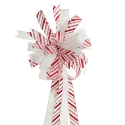 Candy Cane Stripe Deluxe Tree Topper Bow with Streamers Flash Sale