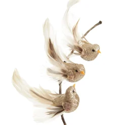 Champagne Bird Clip with Feather Tail - Set of 3 Champagne Bird Clip With Feather Tail - Set Of 3 Best Sale